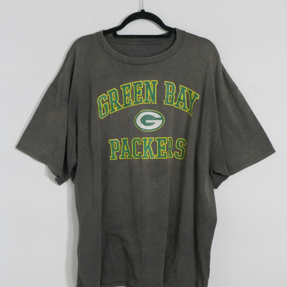 NFL Green Bay‎ Packers Mens T-Shirt 2XL Gray Faded Vintage Aesthetic Football